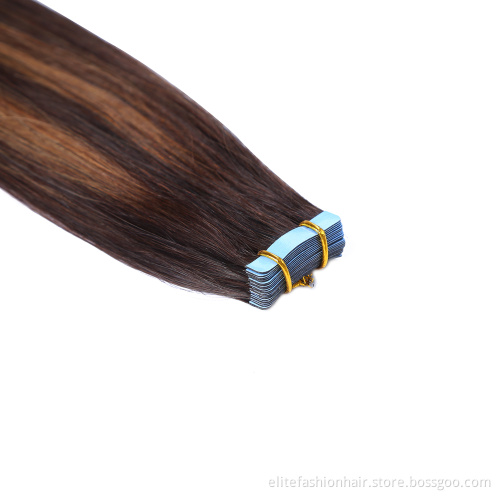 Wholesale Unprocessed double drawn No any split ends Silky straight tape weft human hair tape on hair Tape-in Hair extension